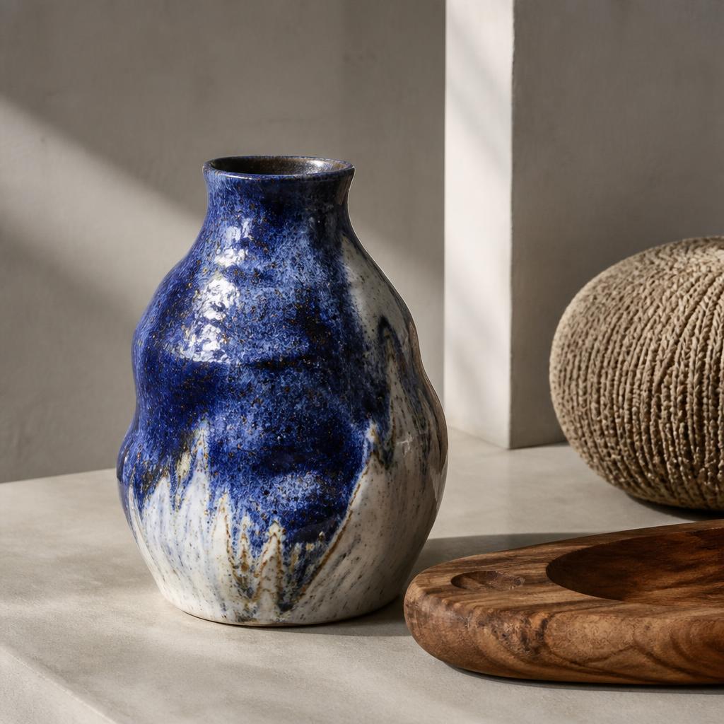 Cobalt glazed sculptural ceramic vessel