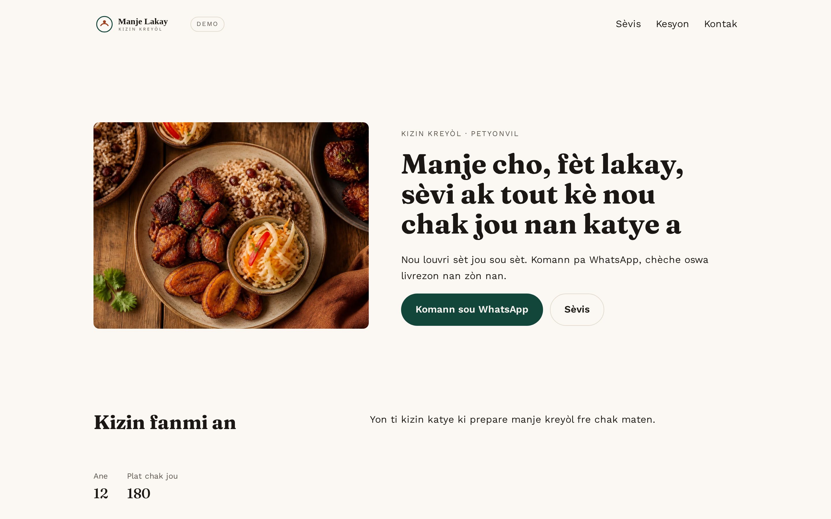 Apèsi premye ekran paj Manje Lakay lan